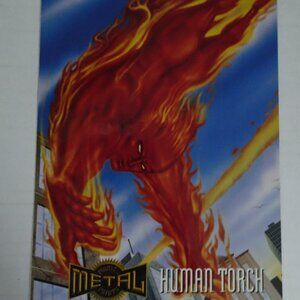 Human Torch - 1995 Marvel Metal Print - Promo Oversized Card 6.5” x 10” Original